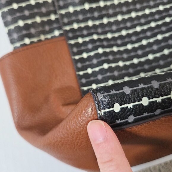Fossil Mini Shopper Tote Black Key Pattern Brown Vegan Leather Travel Office Bag - Picture 7 of 12